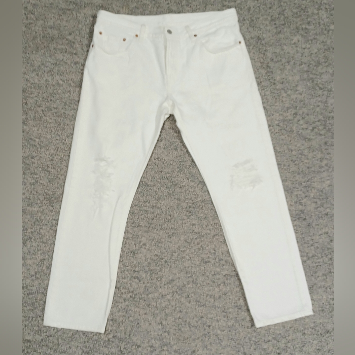 Womens Levis 501 Ct Distressed White Jeans Actual 34 X 28